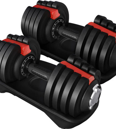 40Lb Adjustable Dumbbell Set with Anti-Slip Handle and Tray, Black