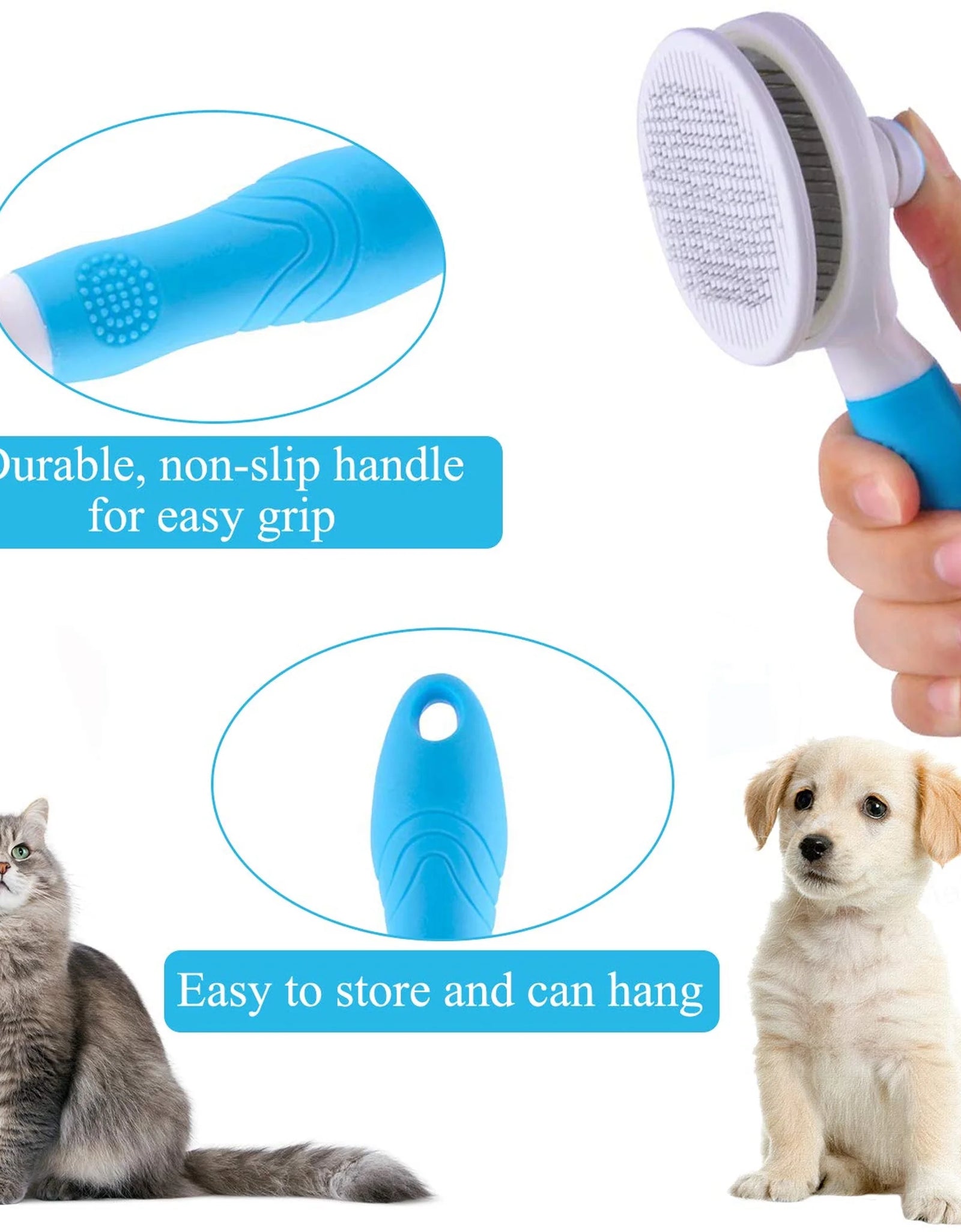 Cat and Dog Brush, Self Cleaning Deshedding Tool for Undercoat, Mats, Knots, Flakes - All Hair Lengths
