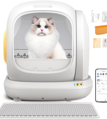75L Smart Automatic Self-Cleaning Cat Litter Box, APP Control/Integrated Safety Protection,White
