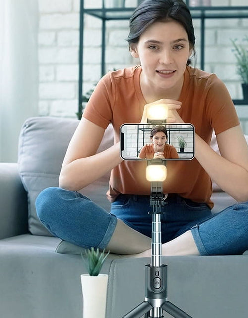 Load image into Gallery viewer, Selfie Stick Tripod with Light, 27&#39;&#39; Selfie Stick with Wireless Remote, Portable Phone Tripod Compatible with Iphone 15 Pro Max/15/14 /13, Samsung Android Smartphone
