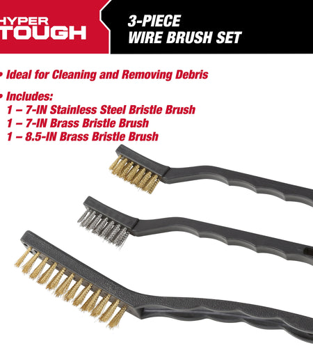 3-Piece Wire Utility Brush Set for Utility Cleaning Brass and Stainless Steel