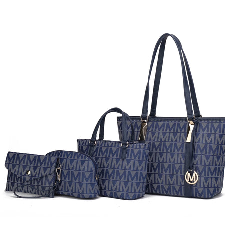 by Mia K. Marimar Women'S Tote Bag with Pouch and Wristlet, Signature 4 Piece Set - Navy Blue