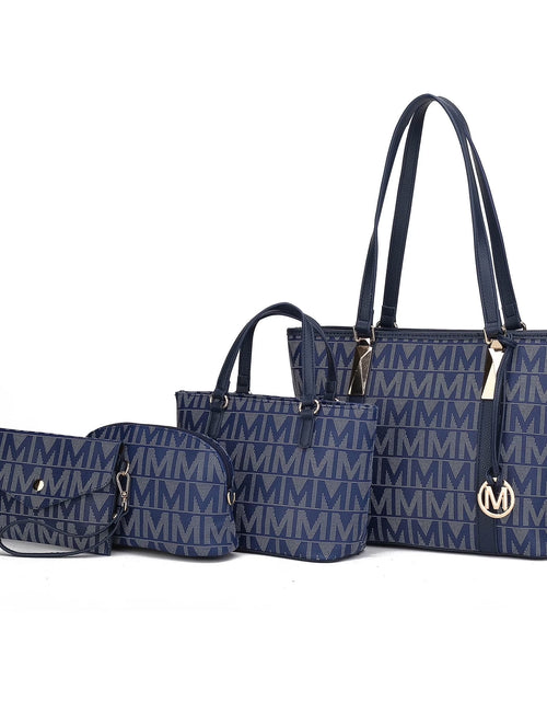 Load image into Gallery viewer, by Mia K. Marimar Women&#39;S Tote Bag with Pouch and Wristlet, Signature 4 Piece Set - Navy Blue
