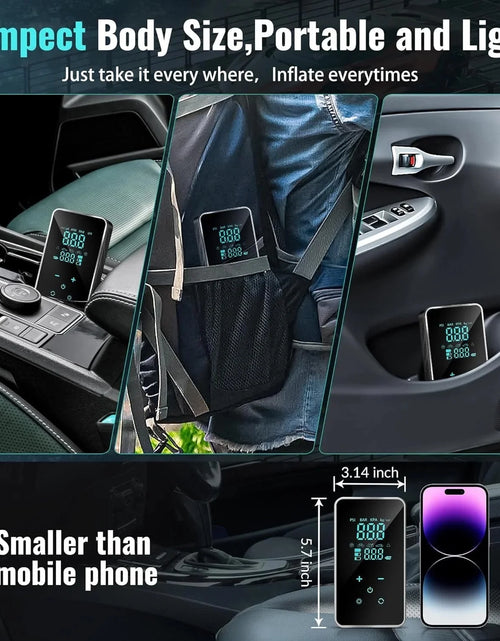 Load image into Gallery viewer, Tire Inflator Portable Air Compressor-18000Mah-Portable Air Pump-150 PSI Tire Pump with Touch Screen/Gauge/Light for Car, Motorcycle, Bike, Ball
