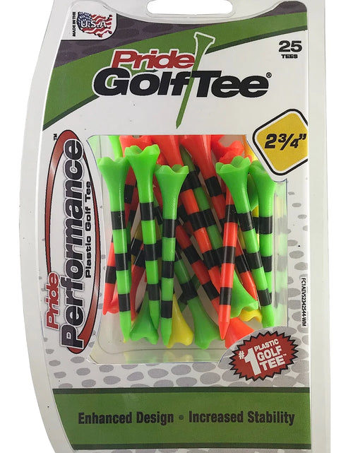 Load image into Gallery viewer, Pride Performance Plastic Golf Tees, Low-Resistance Head for Golf, Longer Drives, Durable &amp; Stable Design, 3-1/4&quot;, Striped Citrus Mix – 25 Count

