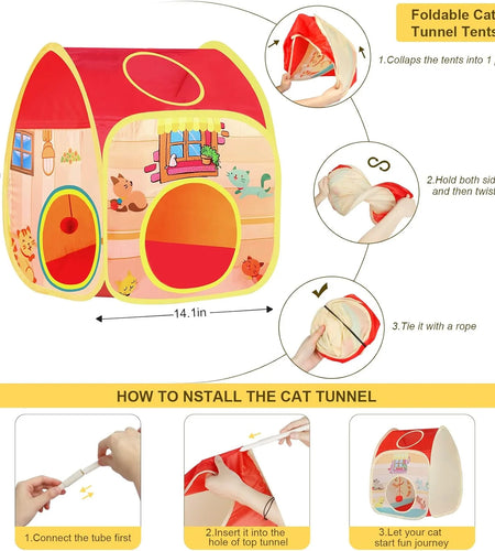 34Pcs Cat Toys Kitten Toys, Interactive Kitty Toys with Collapsible Cat Tunnels Tent, Cat Wand Catnip Feather Teaser