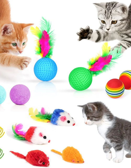 Load image into Gallery viewer, 34Pcs Cat Toys Kitten Toys, Interactive Kitty Toys with Collapsible Cat Tunnels Tent, Cat Wand Catnip Feather Teaser
