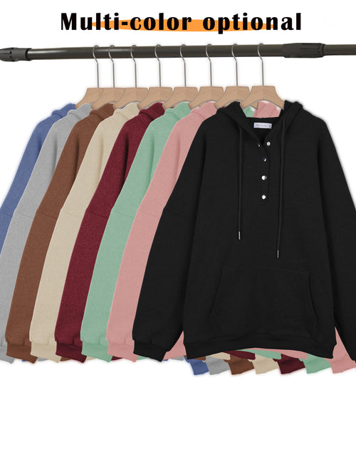 Load image into Gallery viewer, Half Boutton Womens Hoodies Drawstring Hooded Sweatshirts for Woman with Pocket
