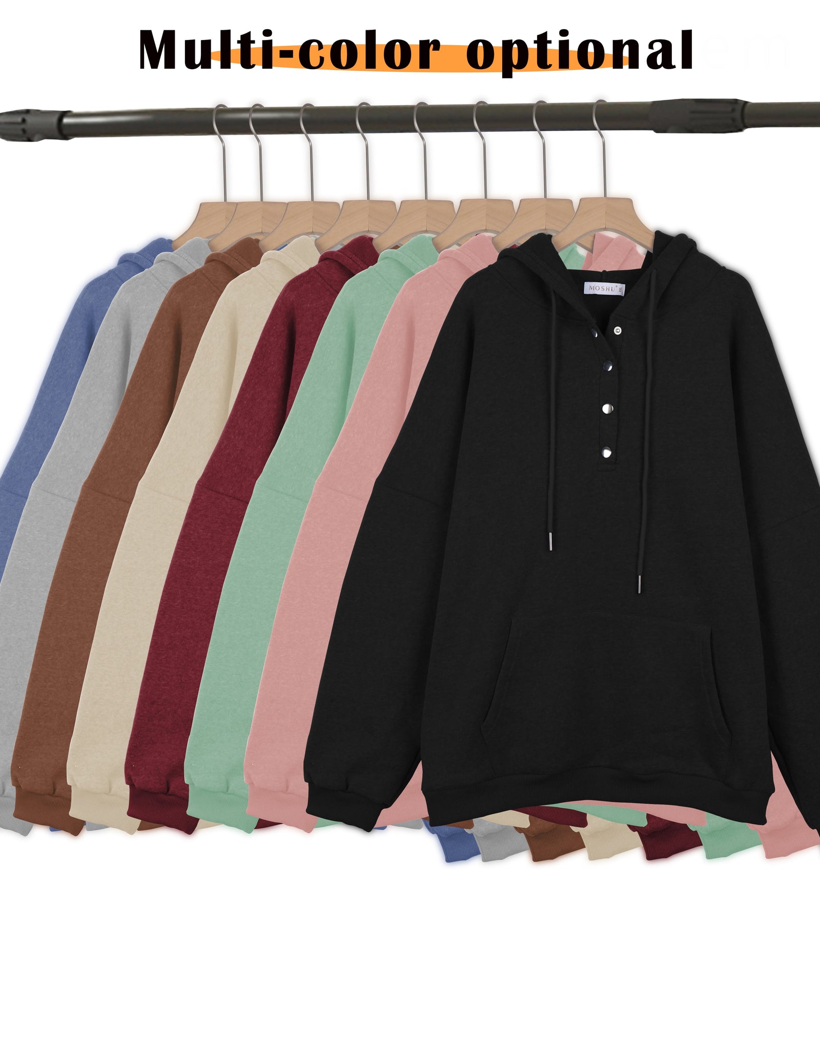 Half Boutton Womens Hoodies Drawstring Hooded Sweatshirts for Woman with Pocket