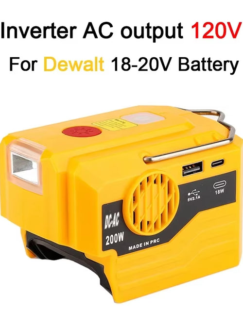 Load image into Gallery viewer, PowerPro Dewalt Battery Inverter – 18V-20V DC to 120V/220V AC with Dual USB, Ultimate Outdoor Power Adapter
