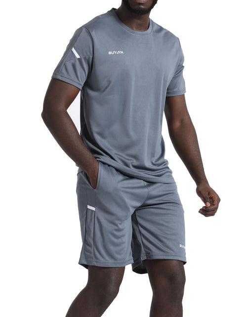 Load image into Gallery viewer, 3Pack Men&#39;S Workout Set Gym Clothes Active Shorts Shirt Set for Running Basketball Football and Daily Life,Size S-3XL
