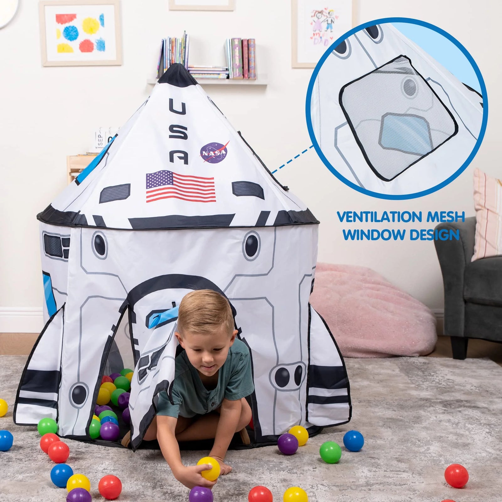 Rocket Ship Play Tent Pop up Play Tent Kids Indoor Outdoor Spaceship Playhouse Tent Set