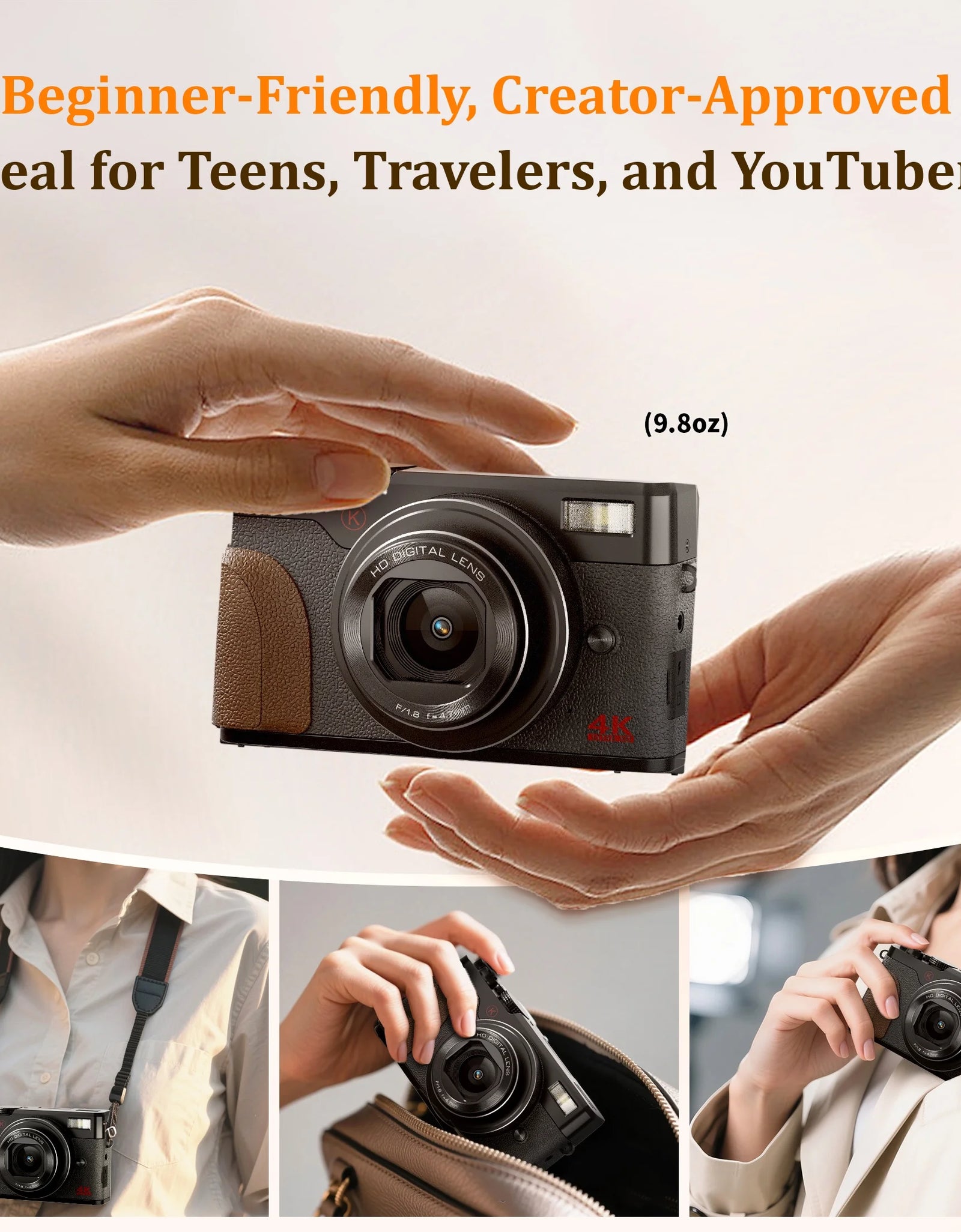 Digital Camera 4K 56MP Cameras for Photography for Youtube with 32GB SD Card