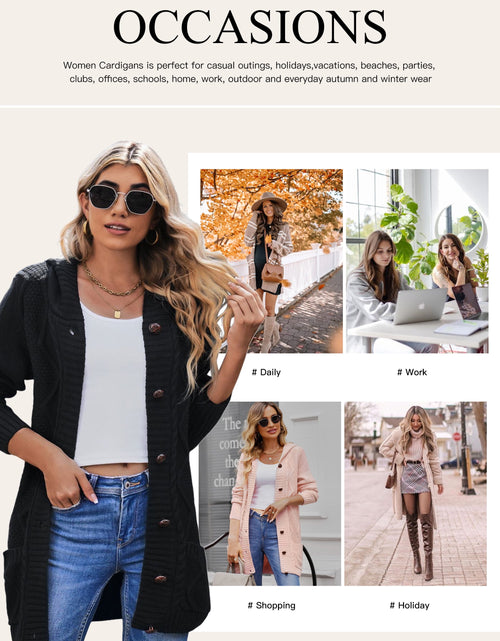 Load image into Gallery viewer, Hooded Cardigan Sweaters for Women Long Sleeve Button down Knit Sweater Coat Outwear with Pockets
