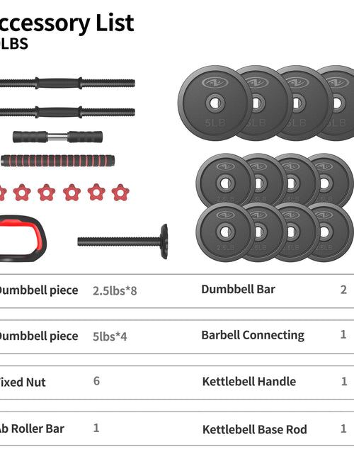 Load image into Gallery viewer, 40LB 5 in 1 Adjustable Dumbbell Set , Fitness Exercises for Home Gym, Black, 1-Inch Holes Fit Standard Sized Bar
