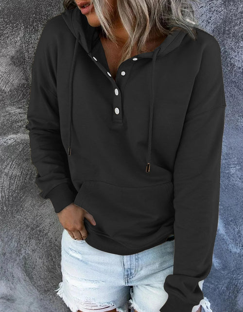 Load image into Gallery viewer, Half Boutton Womens Hoodies Drawstring Hooded Sweatshirts for Woman with Pocket
