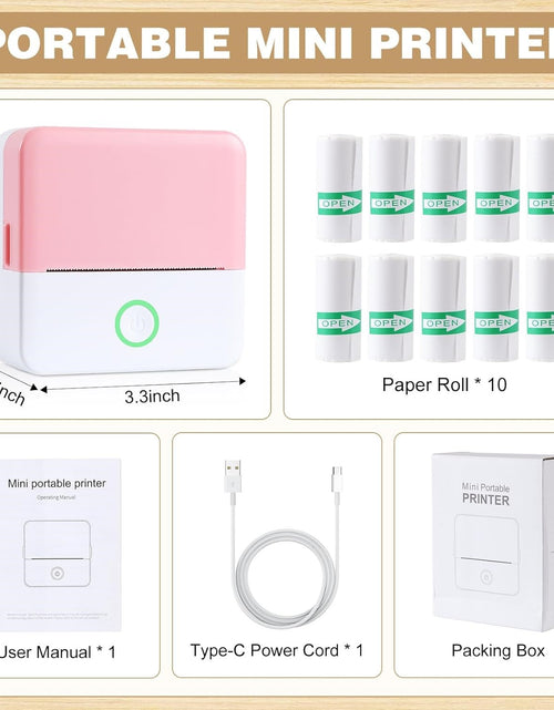 Load image into Gallery viewer, SLOK Thermal Mini Printer, Portable Inkless Bluetooth Sticker Maker with 10 Rolls Paper, Pink
