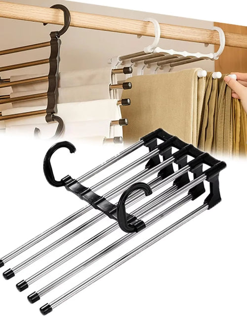 Load image into Gallery viewer, MaxiRack 5-in-1 Magic Trouser Rack – Stainless Steel Folding Pant &amp; Tie Organizer for Closet &amp; Wardrobe Storage
