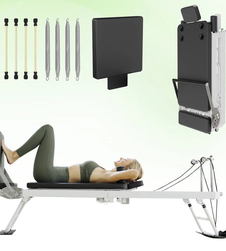 Foldable Pilates Equipment for Home Workouts,Balanced Body Pilates Reformer Machine for Home and Gym, Pilates Exercise Equipment with Jump Board, Additional 4 Springs