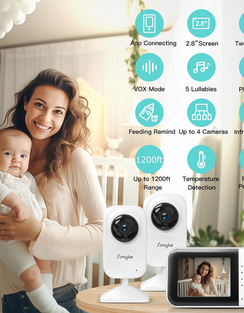 Load image into Gallery viewer, Dual Camera Video Baby Monitor, 2.8&quot; LCD, Wireless, Night Vision, 2-Way Audio, App Access, 1200Ft Range, Feeding Timer, Temperature Sensor, Portable for Home Use

