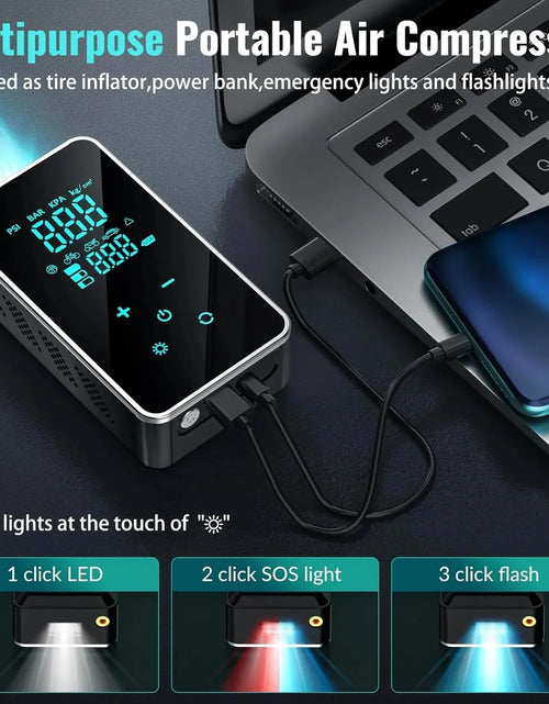 Load image into Gallery viewer, Tire Inflator Portable Air Compressor-18000Mah-Portable Air Pump-150 PSI Tire Pump with Touch Screen/Gauge/Light for Car, Motorcycle, Bike, Ball
