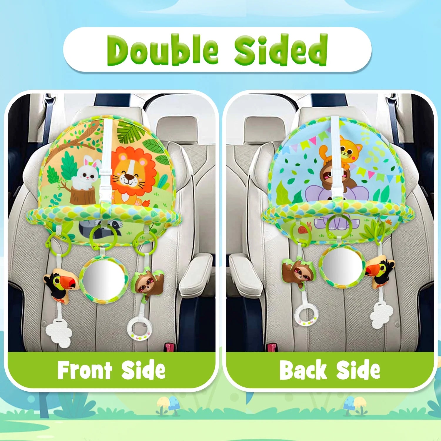 Baby Car Seat Toy for Travel Rear Facing Double Sided Baby Travel Activity Car Seat Entertainment Toy Easy Drive Gift for Newborn Baby Infant 0-12 Month