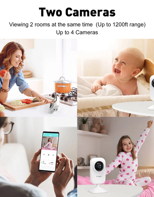 Load image into Gallery viewer, Dual Camera Video Baby Monitor, 2.8&quot; LCD, Wireless, Night Vision, 2-Way Audio, App Access, 1200Ft Range, Feeding Timer, Temperature Sensor, Portable for Home Use

