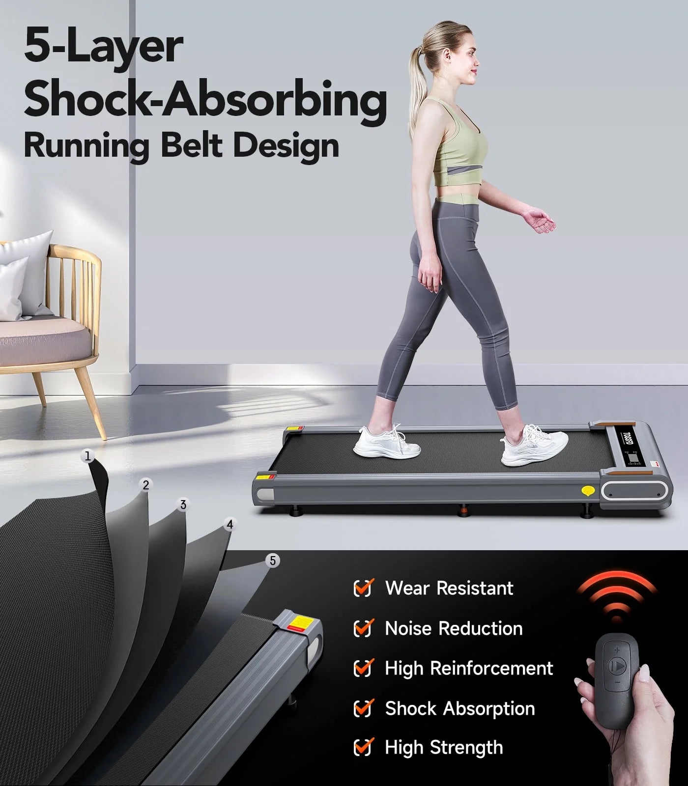 Walking Pad with Incline under Desk Treadmill 2.5HP Electric Treadmill Walking Jogging Machine for Home Office with Remote Control 265Lbs