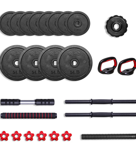40LB 5 in 1 Adjustable Dumbbell Set , Fitness Exercises for Home Gym, Black, 1-Inch Holes Fit Standard Sized Bar