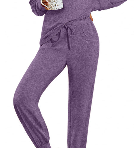 Womens Pajamas Sets Long Sleeve Top and Pant with Pockets Lounge Wear Set Oufits