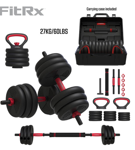 Smartbell Gym, 60 Lbs. 4-In-1 Adjustable Interchangeable Dumbbell, Barbell, and Kettlebell Weight Set, Black