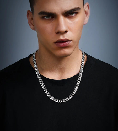 Men Jewelry Hiphop Cuban Chain Stainless Steel Necklace 26Inch 10MM Silver Color Mens Gifts for Dad