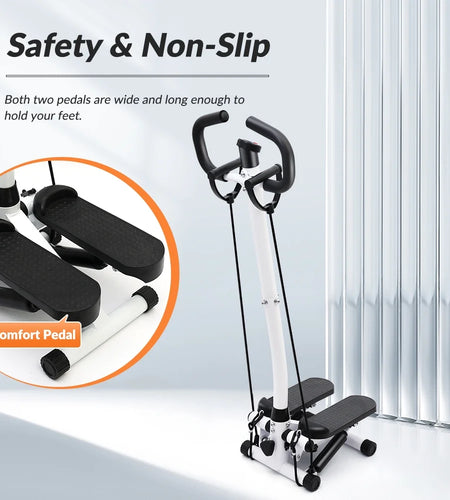 Steppers for Exercise, Mini Stair Stepper with Resistance Bands and Handlebar, 2 Ways to Use, Stair Climber Fitness Exercise Equipment for Full Body Training, 220 Lbs Weight Capacity