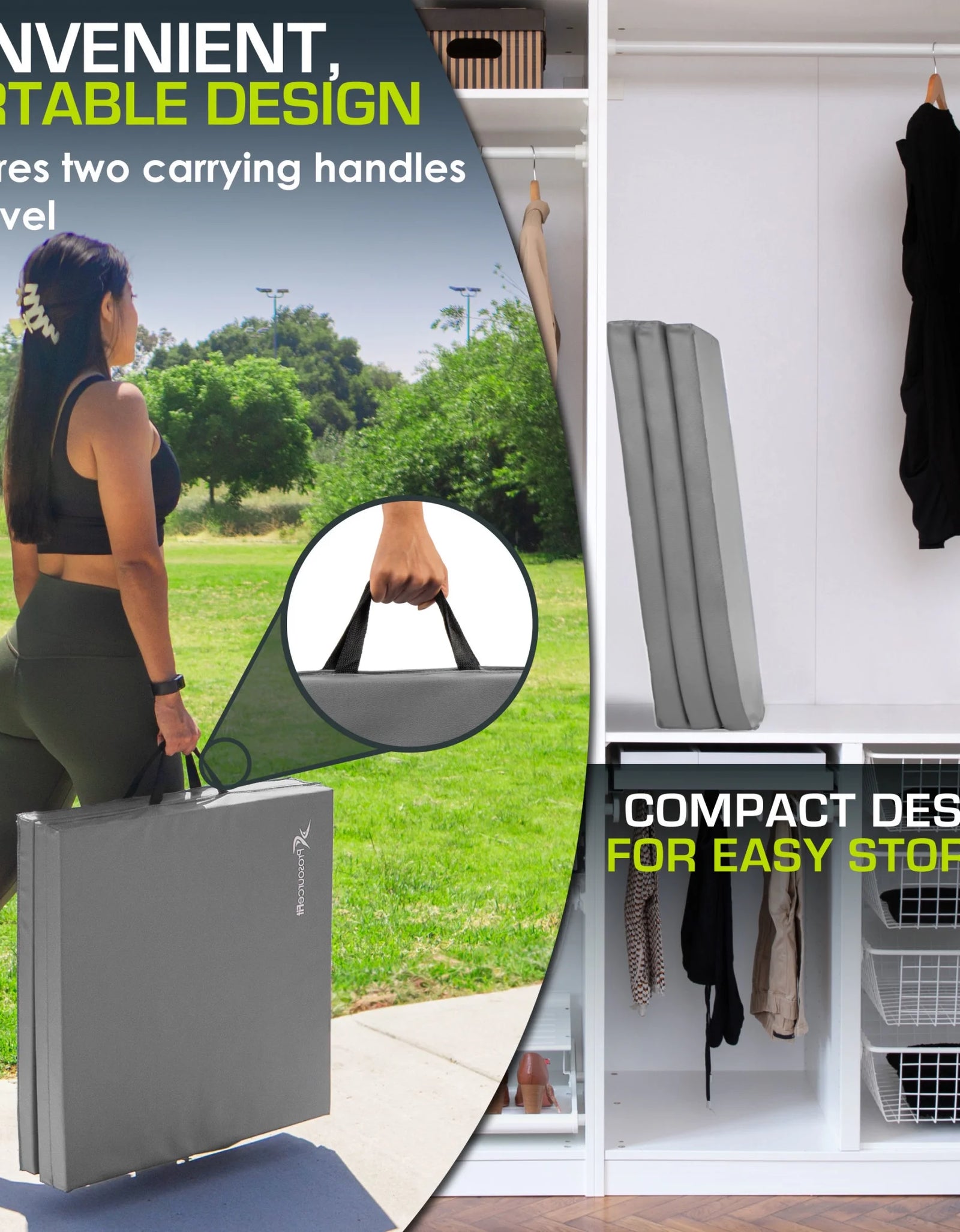 Tri-Fold Folding Gymnastics Mat 6’X2’ for Exercise