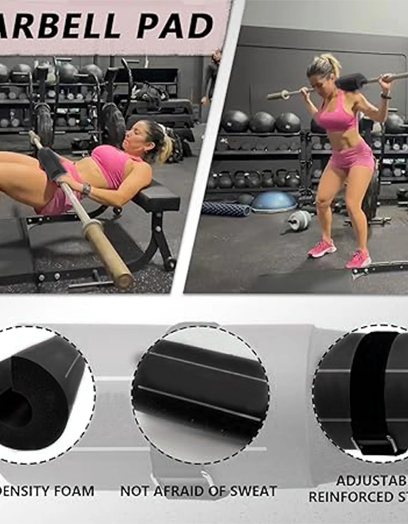 9 Pcs Barbell Pad Set, Barbell Squat Pad for Hip Thrusts, Lunges, Leg Day with 2 Gym Ankle Straps, 3 Hip Resistance Bands, 2 Lifting Strap, Barbell Pad and Carry Bag, Black