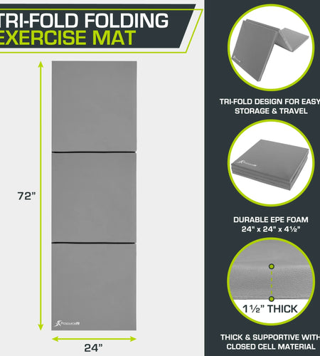 Tri-Fold Folding Gymnastics Mat 6’X2’ for Exercise