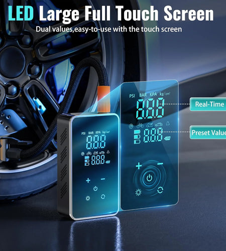 Tire Inflator Portable Air Compressor-18000Mah-Portable Air Pump-150 PSI Tire Pump with Touch Screen/Gauge/Light for Car, Motorcycle, Bike, Ball