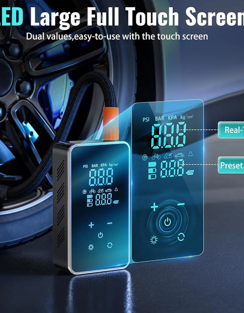 Load image into Gallery viewer, Tire Inflator Portable Air Compressor-18000Mah-Portable Air Pump-150 PSI Tire Pump with Touch Screen/Gauge/Light for Car, Motorcycle, Bike, Ball
