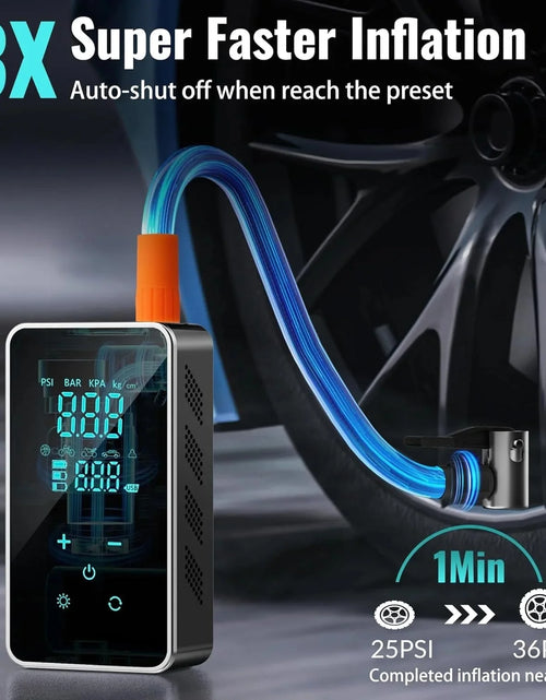 Load image into Gallery viewer, Tire Inflator Portable Air Compressor-18000Mah-Portable Air Pump-150 PSI Tire Pump with Touch Screen/Gauge/Light for Car, Motorcycle, Bike, Ball
