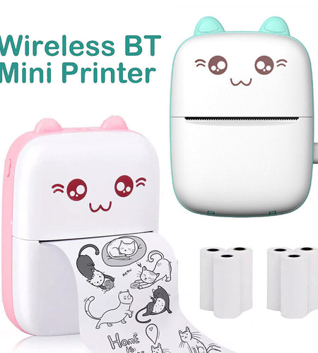 Portable Mini Thermal Printer Pocket Photo Printer Wireless Bluetooth W/ 6 Rolls
