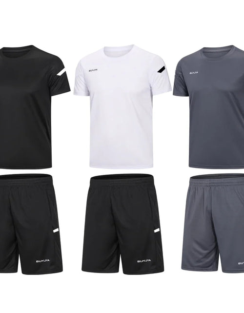 Load image into Gallery viewer, 3Pack Men&#39;S Workout Set Gym Clothes Active Shorts Shirt Set for Running Basketball Football and Daily Life,Size S-3XL
