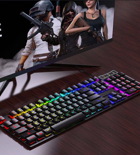 Keyboard and Mouse Set Combo, Wired RGB Backlit Computer Keyboard with USB RGB Gaming Mouse Design for Windows PC Laptop Desktop Notebook-Fv-Q305S