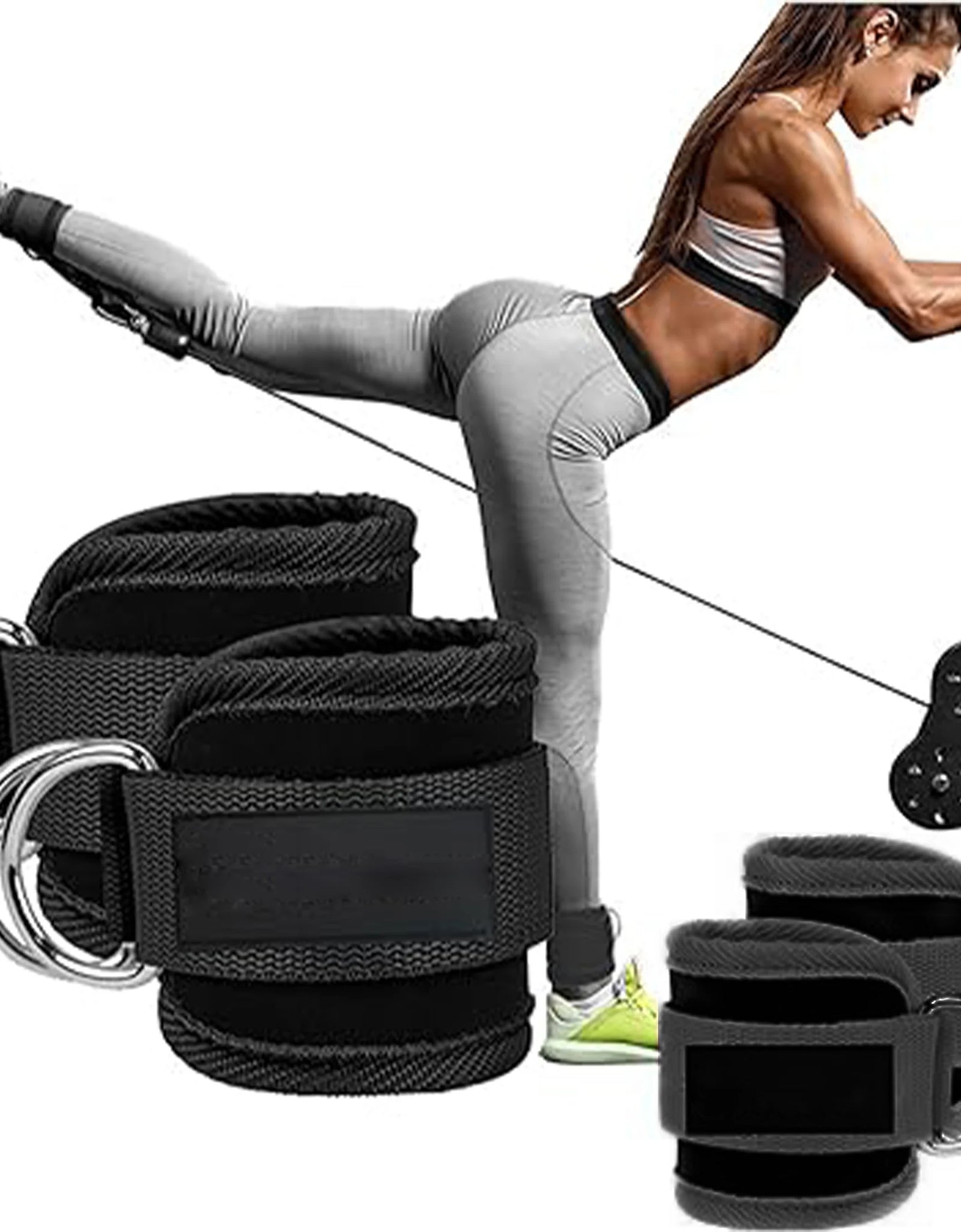 9 Pcs Barbell Pad Set, Barbell Squat Pad for Hip Thrusts, Lunges, Leg Day with 2 Gym Ankle Straps, 3 Hip Resistance Bands, 2 Lifting Strap, Barbell Pad and Carry Bag, Black