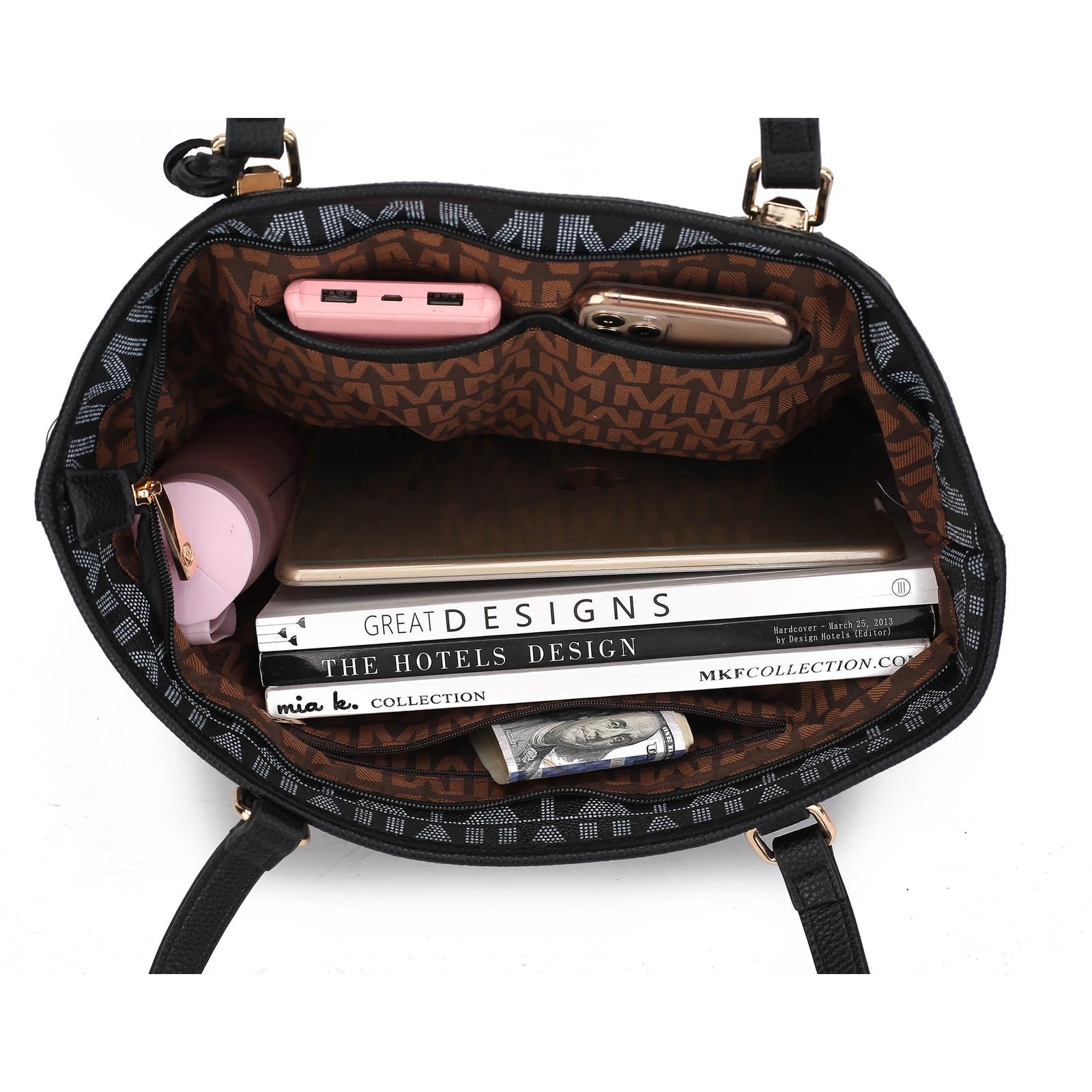 by Mia K. Marimar Women'S Tote Bag with Pouch and Wristlet, Signature 4 Piece Set - Navy Blue