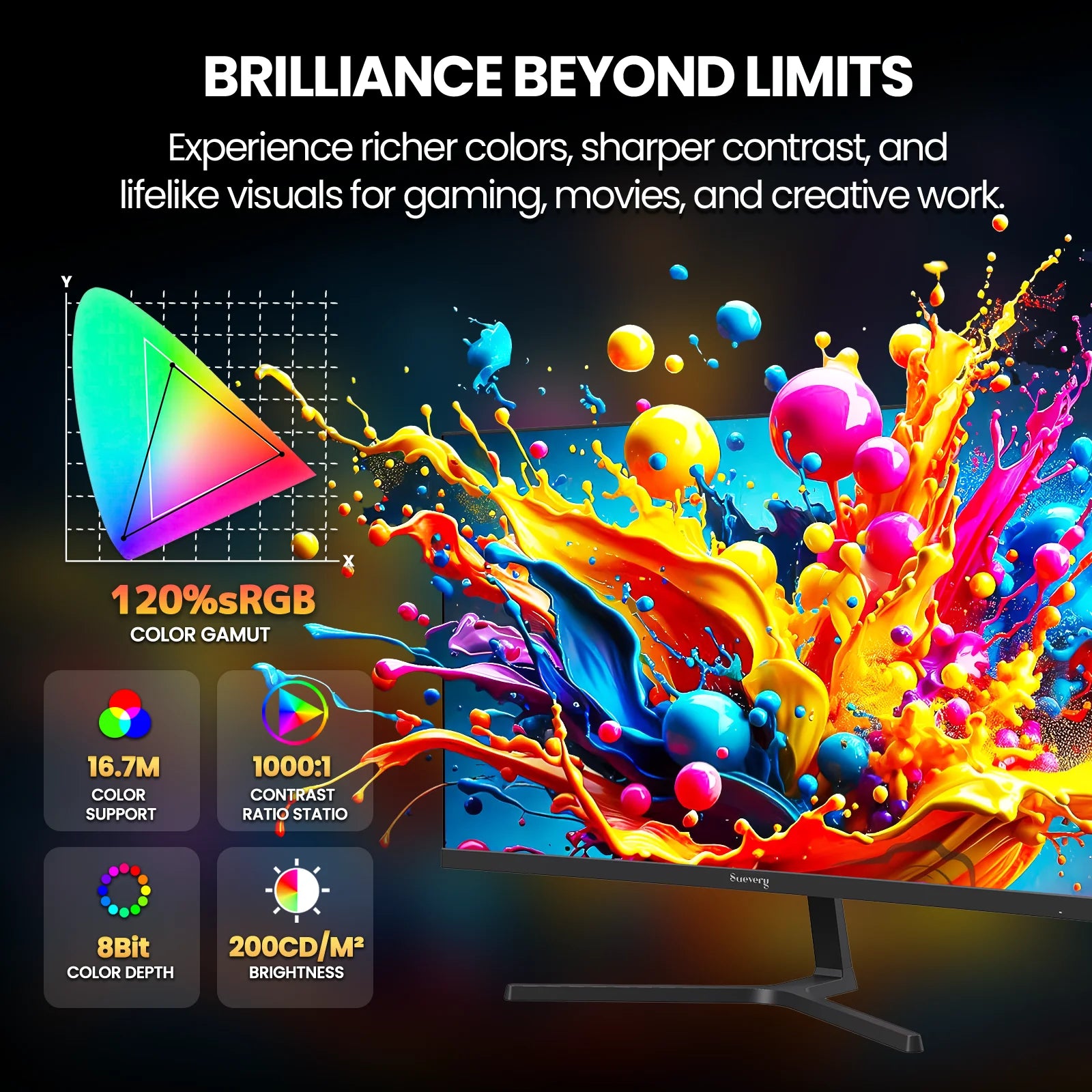 24" 200Hz Gaming Monitor,Ips Panel,Fhd 1080P, Built-In Speakers, 120% Srgb, Freesync, Black