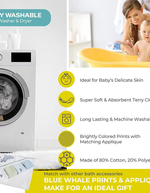 Load image into Gallery viewer, Baby Cotton Terry Hooded Towel &amp; Washcloth Bath Shower Set for Newborns and Infants, 5 Piece Set, Blue Whale
