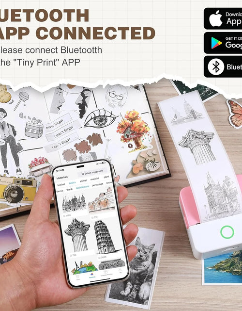 Load image into Gallery viewer, SLOK Thermal Mini Printer, Portable Inkless Bluetooth Sticker Maker with 10 Rolls Paper, Pink
