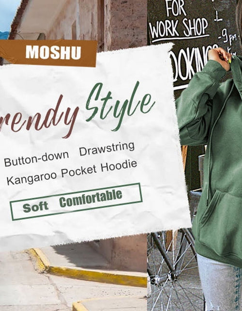 Load image into Gallery viewer, Half Boutton Womens Hoodies Drawstring Hooded Sweatshirts for Woman with Pocket
