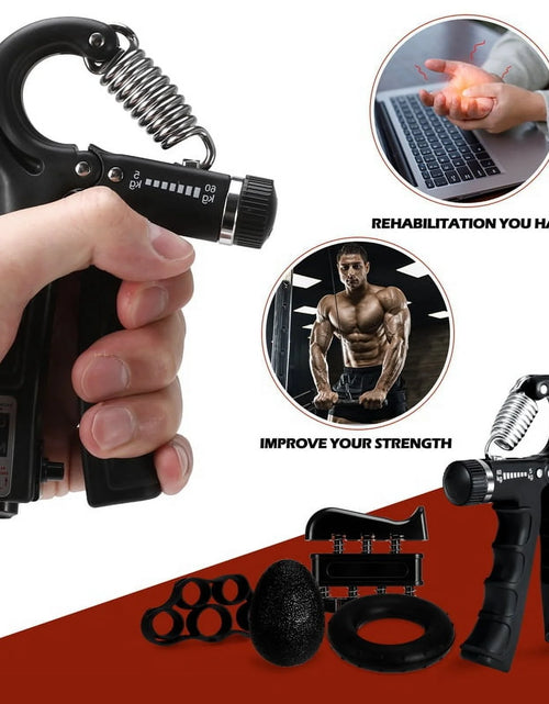 Load image into Gallery viewer, 6 Pack Grip Strength Trainer Kit with Counter, Adjustable Resistance 10 to 132Lbs Hand Gripper, Hand Extension Exerciser and Forearm Workout Ring for Muscle Building and Injury Recover
