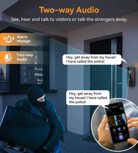 Wireless Doorbell Camera with Chime, Smart Video Doorbell Security Camera with ，Black